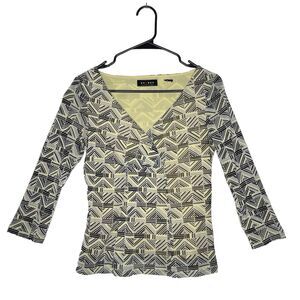 Y2K Womens Top AXCESS Green Micro Mesh Size M‎ Sheer Overlay Lined V Neck Disco